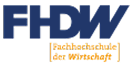 Logo der FHDW (Fachhochschule der Wirtschaft) in Blau und Orange.